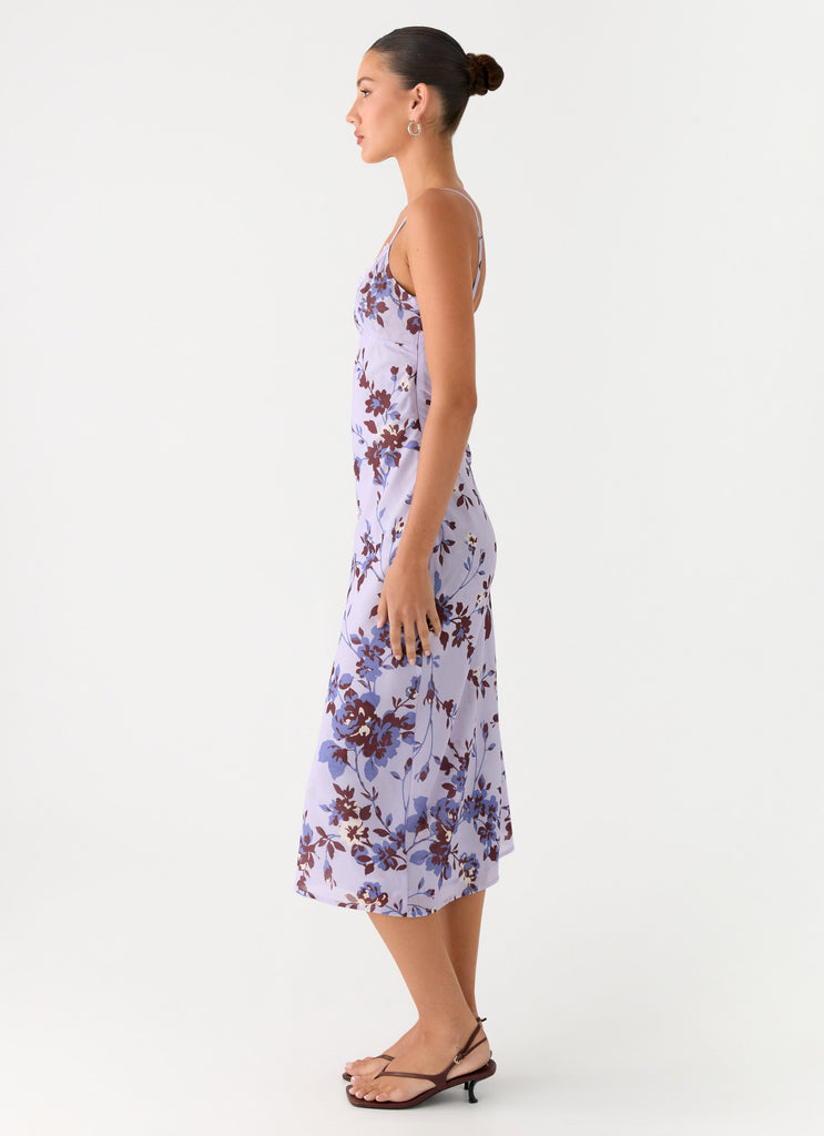Bluma Lace Trim Midi Dress - Antique Lilac Floral Peppermayo Bluma Lace Trim Midi Dress - Antique Lilac Floral Peppermayo