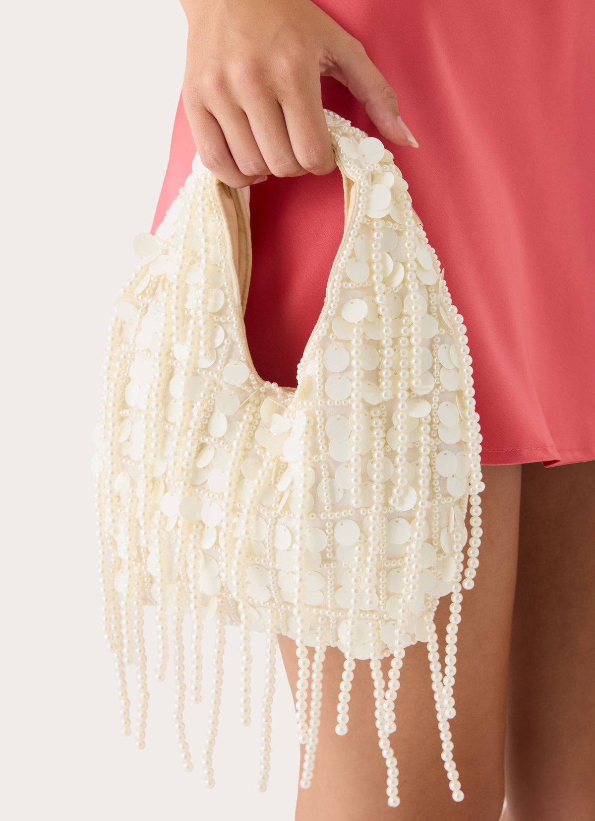 Brae Beaded Handbag - Cream