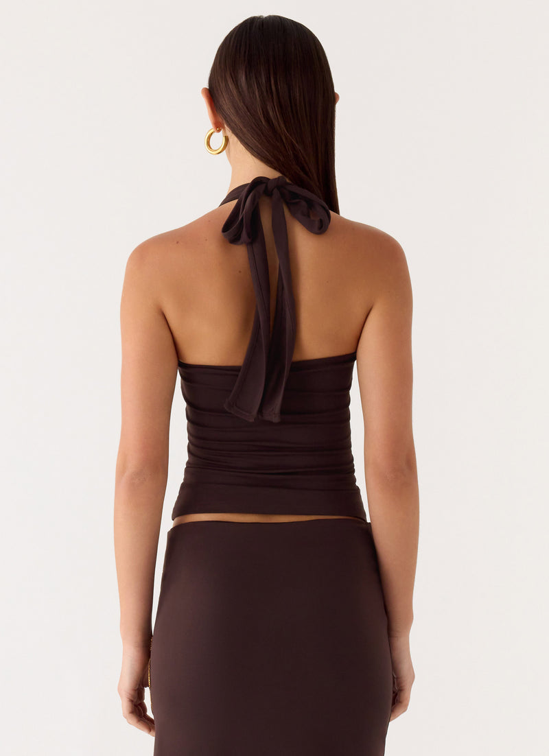 Brienne Beaded Halter Top - Chocolate