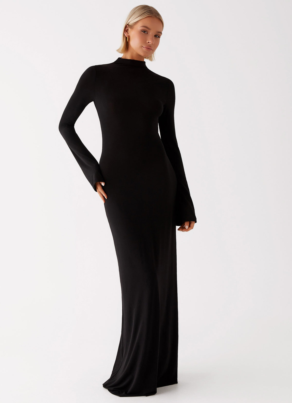 Womens Brioni Long Sleeve Maxi Dress in the colour Black in front of a light grey background