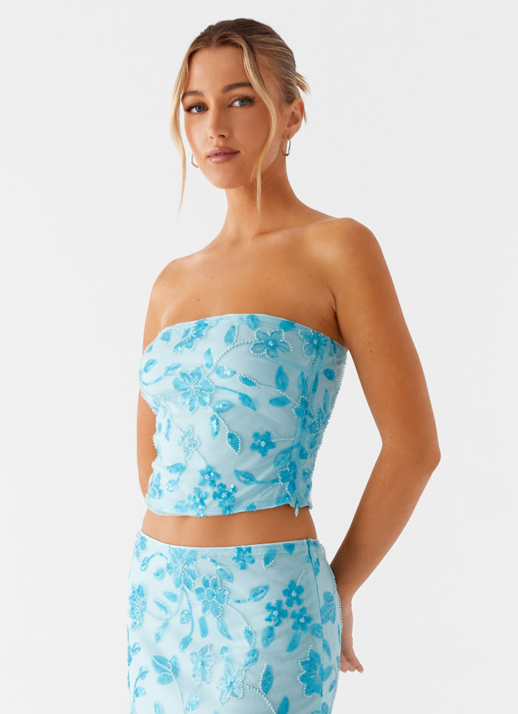 By Your Side Beaded Tube Top - Blue