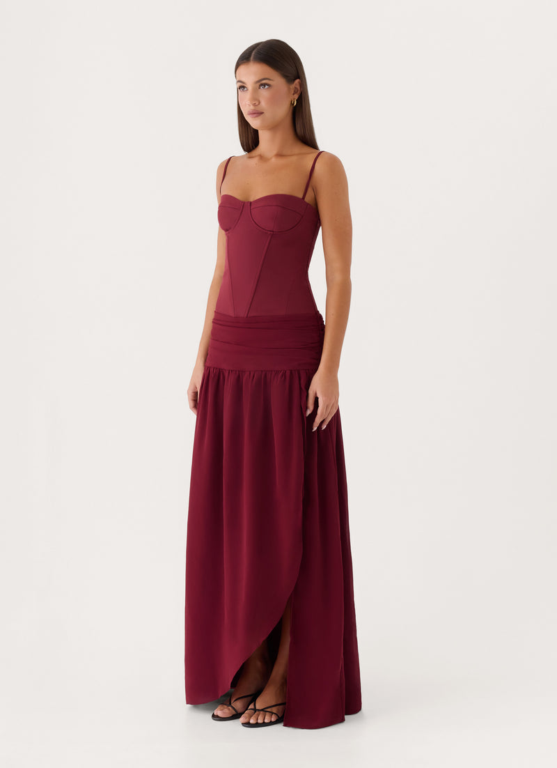 Clemsie Bustier Maxi Dress - Burgundy