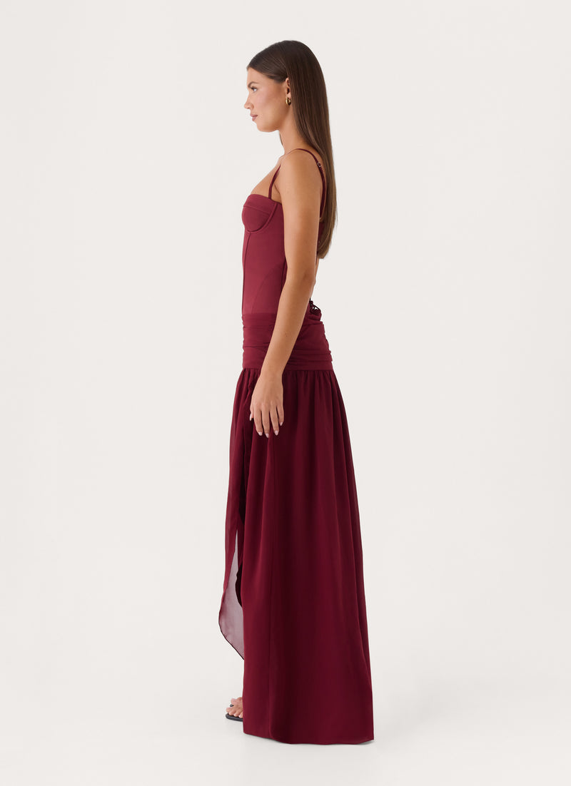 Clemsie Bustier Maxi Dress - Burgundy