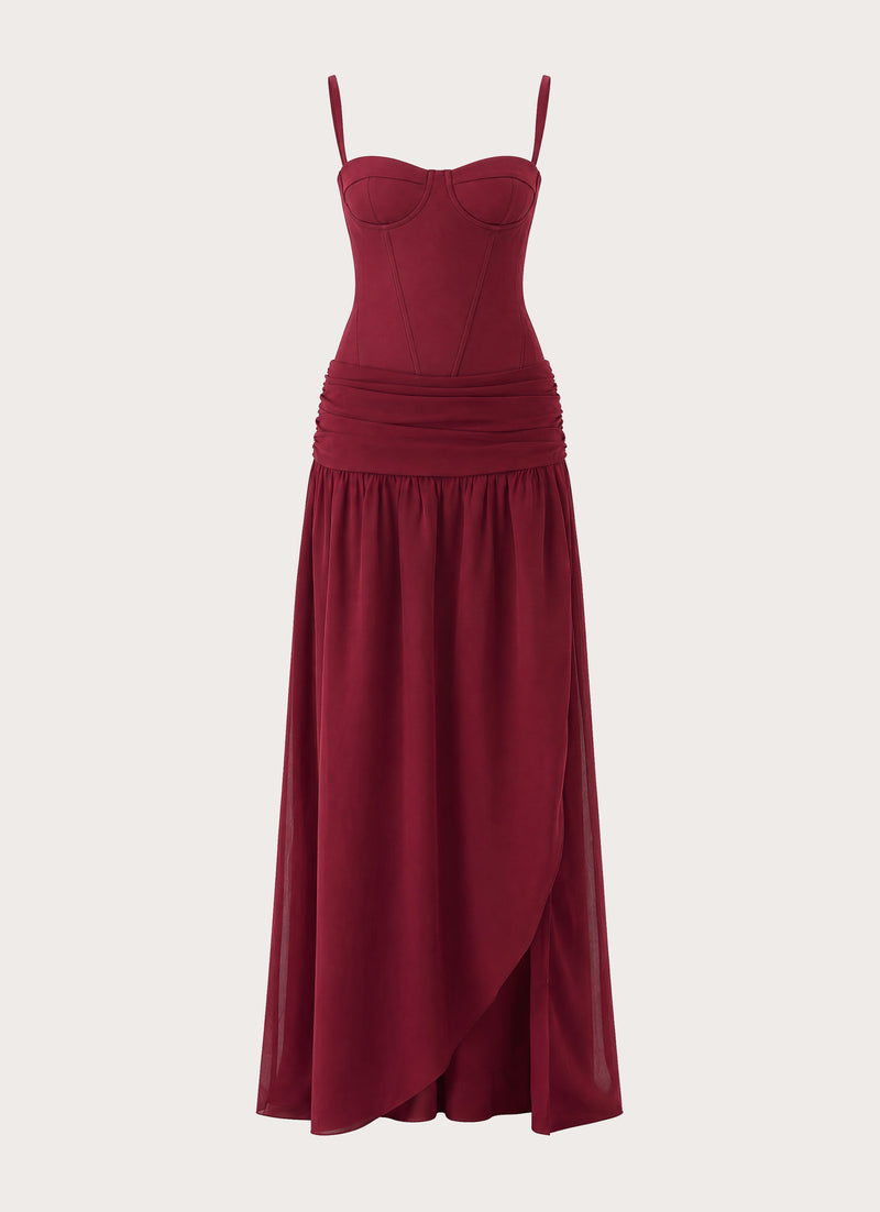 Clemsie Bustier Maxi Dress - Burgundy