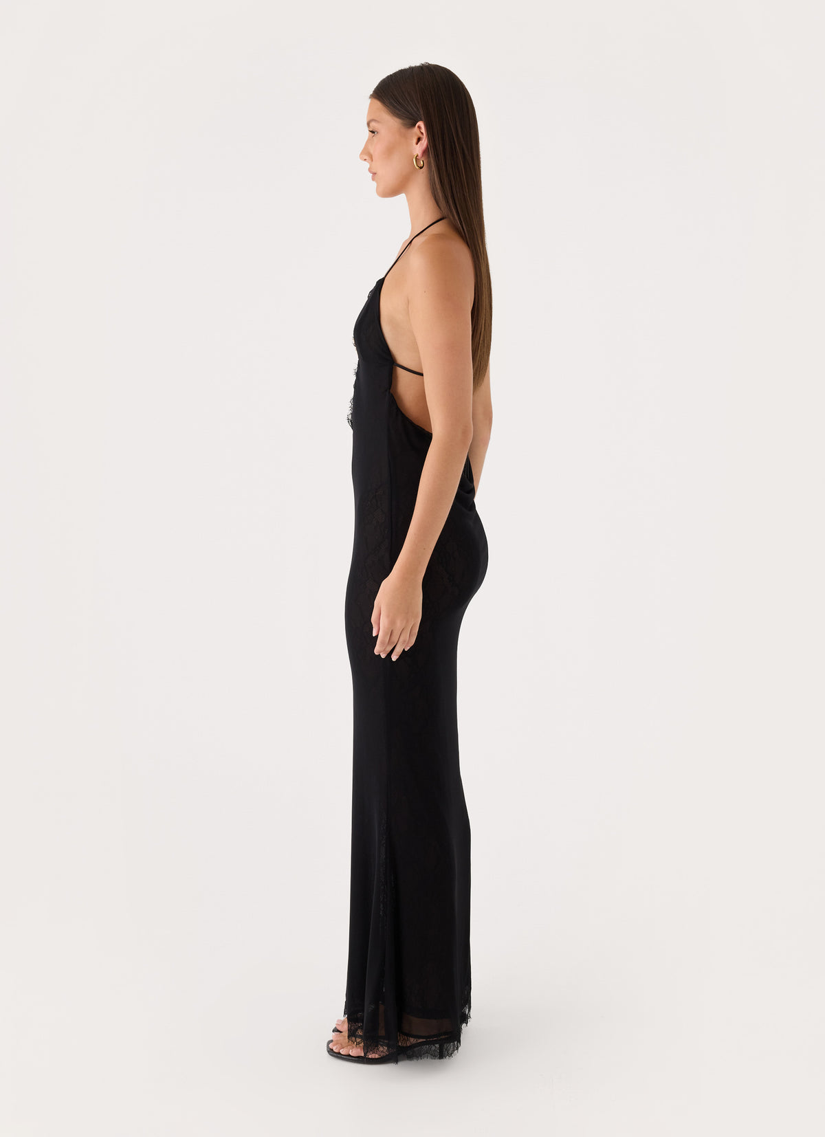 Calyssia Lace Halter Long Maxi Dress - Black