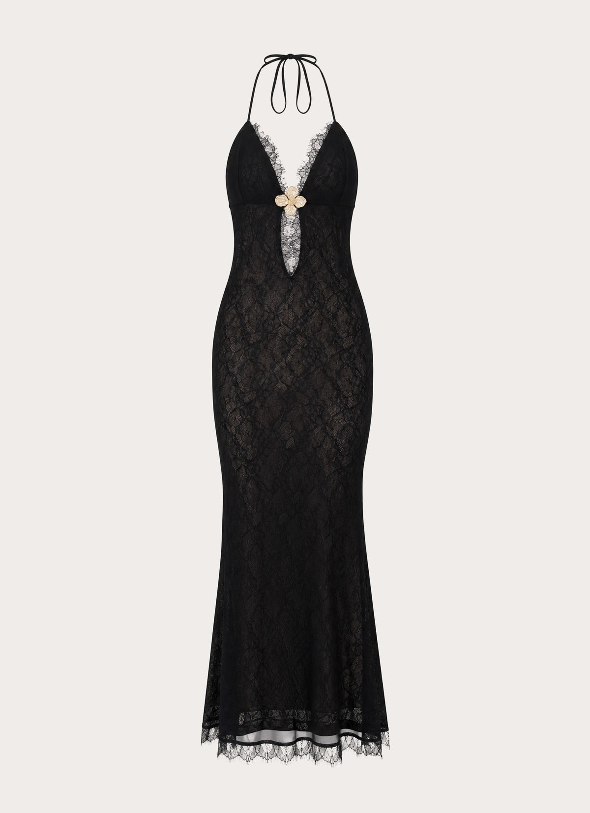 Calyssia Lace Halter Long Maxi Dress - Black