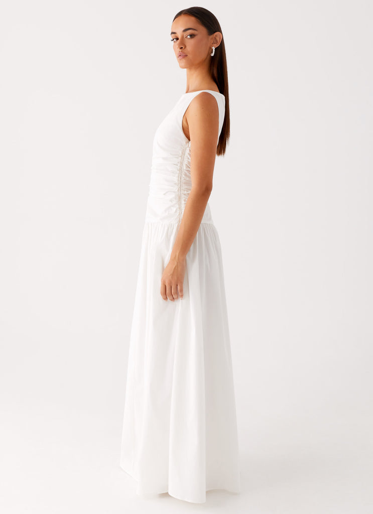 high neck white maxi dress White Halter Neck Smocked Waist Maxi Dress
