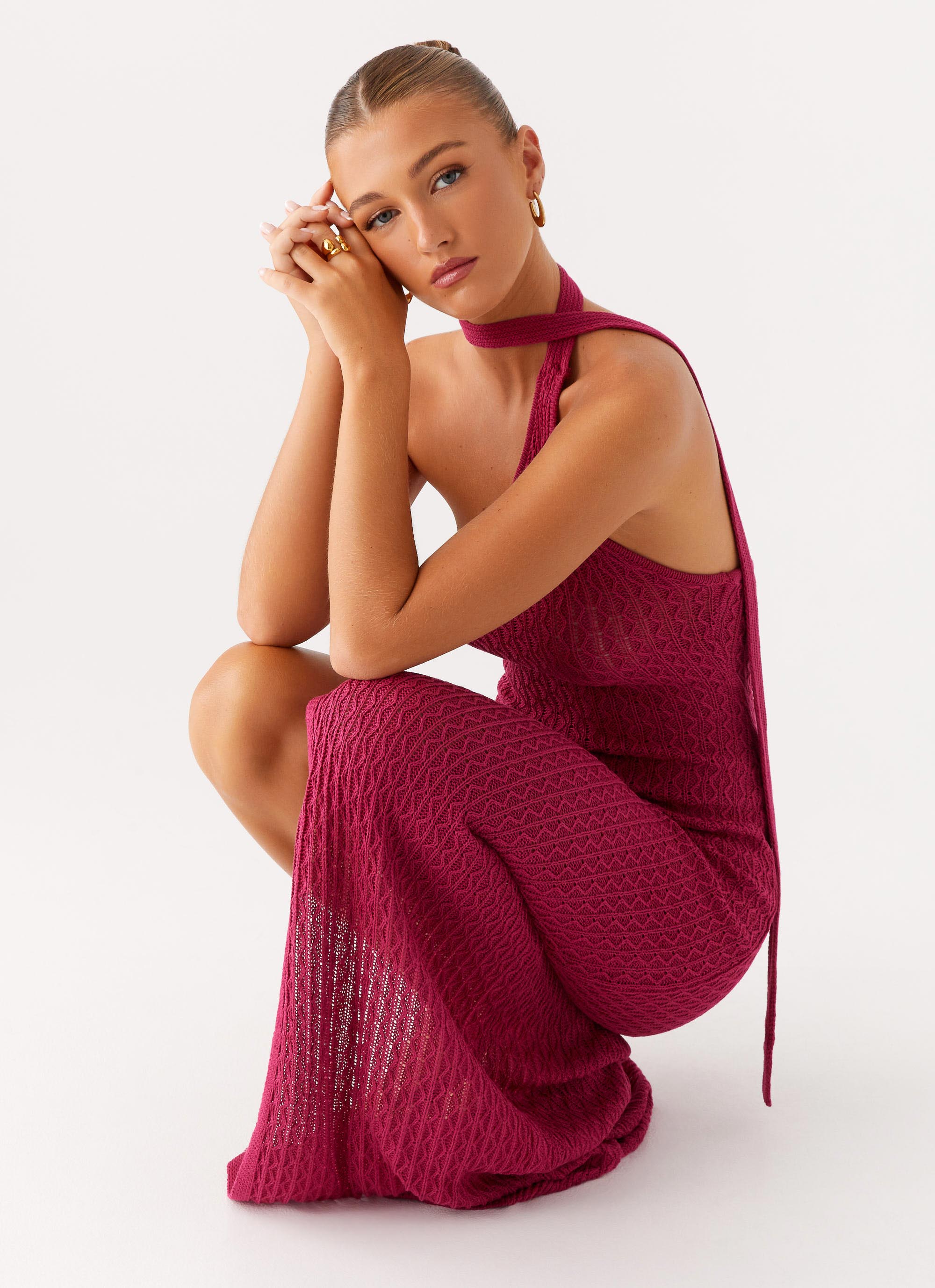 Carryn Knit Maxi Dress - Hot Pink – Peppermayo