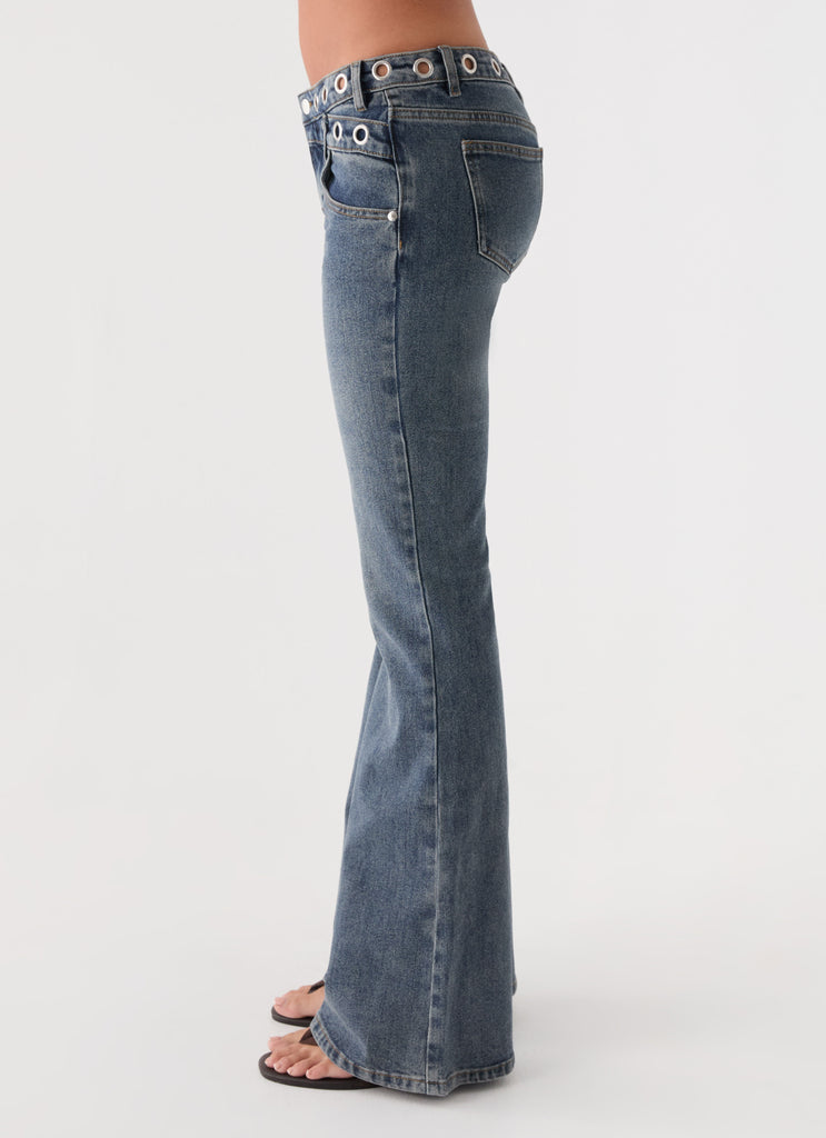 Carson Low Rise Eyelet Jeans - Blue Wash