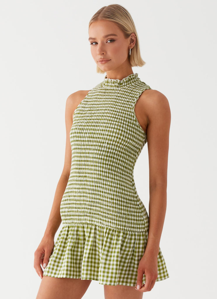 gingham shirred mini dress Winxie Shirred Mini Dress Red Gingham