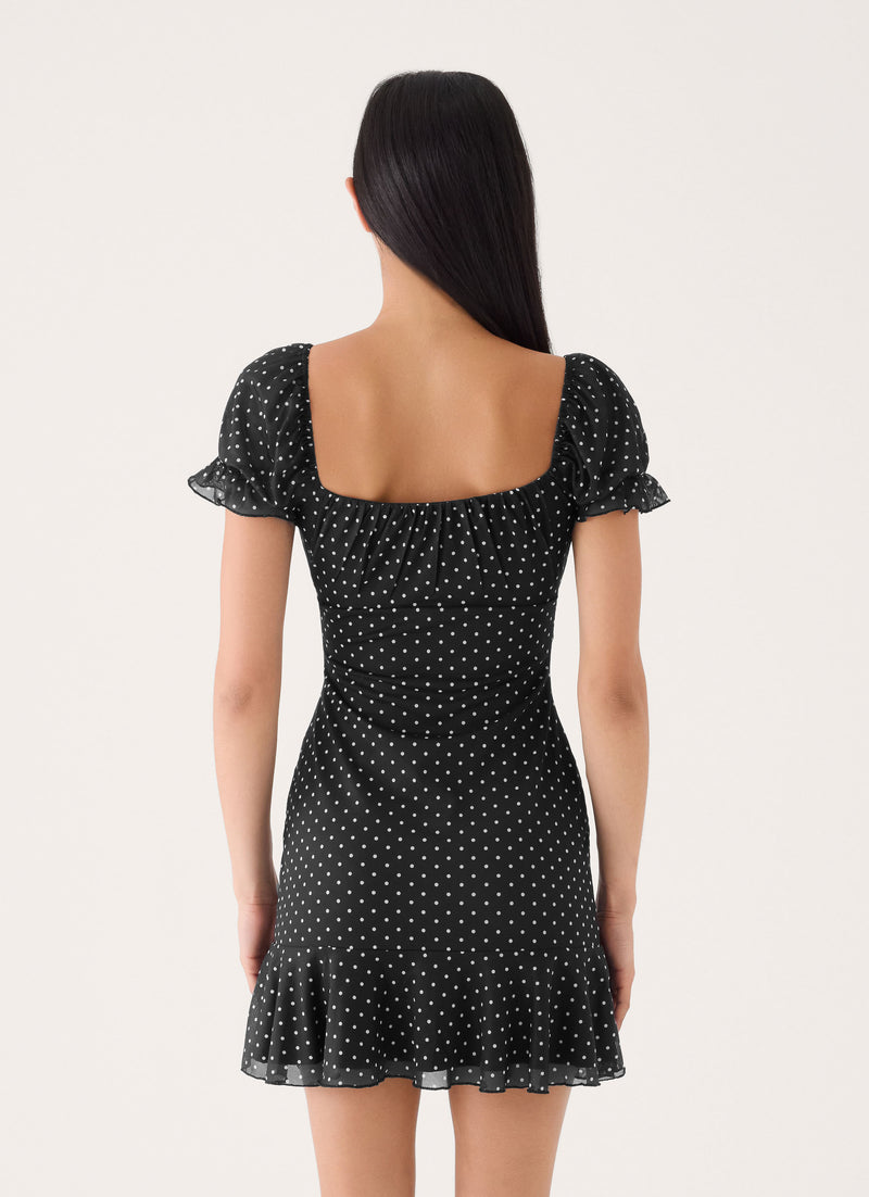 Cathedral Mini Dress - Black Polka Dot