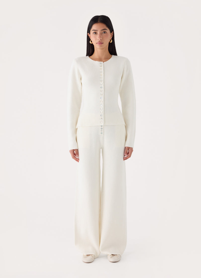 Cauaria Button Low Rise Knit Pants - Ivory