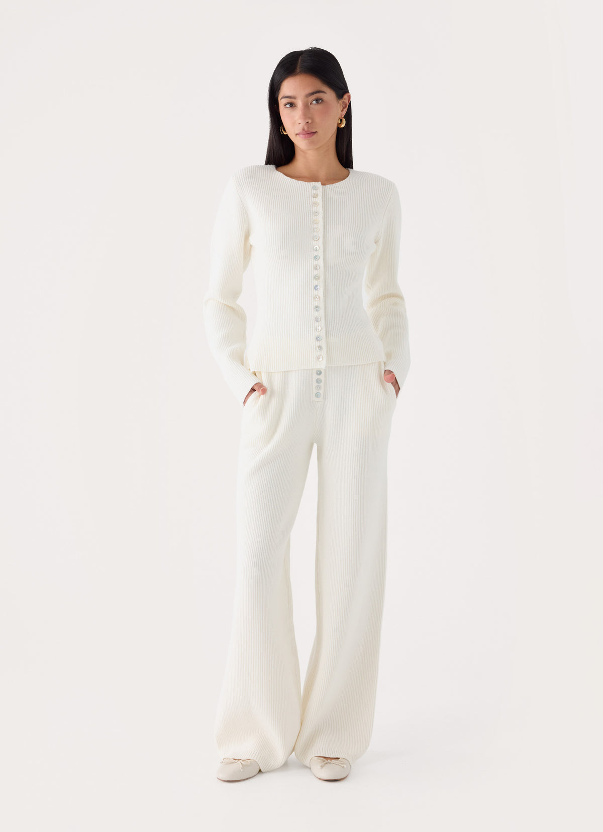Cauaria Button Low Rise Knit Pants - Ivory