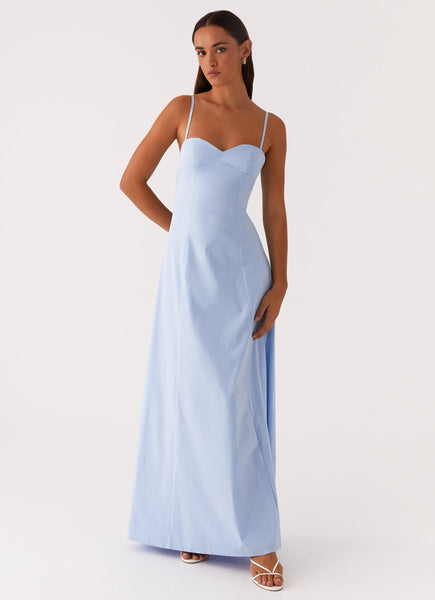 blue day dress daymaker // baby *zoco exclusive* large MODEL INFO Model is wearing size XS Height Clear As Day Maxi Dress