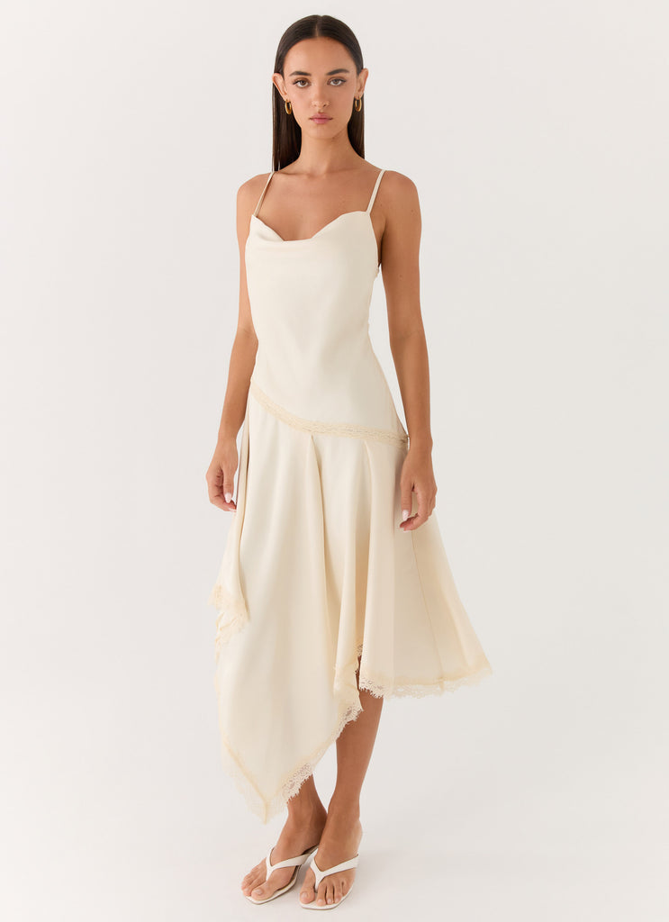 bandeau ruffle asymmetric hem midi dress in ivory Bandeau Ruffle Asymmetric Hem Midi Dress in Ivory - 22.00
