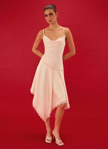 Cleosa Asymmetrical Midi Dress - Ivory