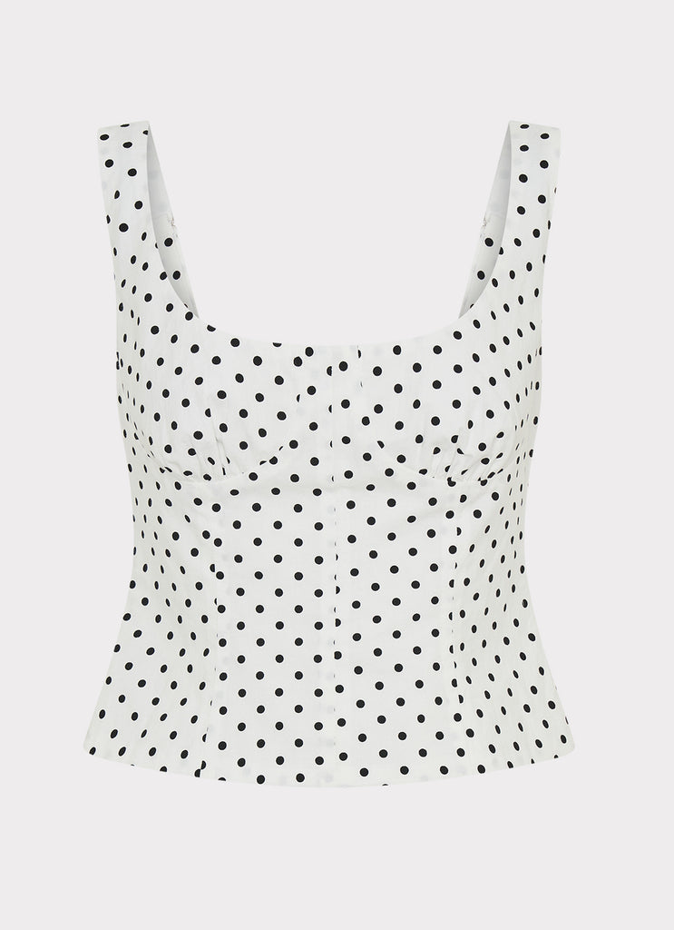 Coastline Bustier Top - White Polka Dot