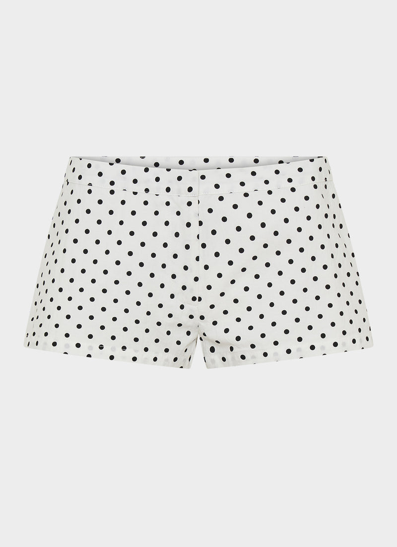 Coastline Cotton Micro Mini Shorts - White Polka Dot