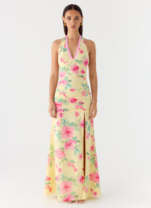 Colada Halter Maxi Dress - Lemon Soleil