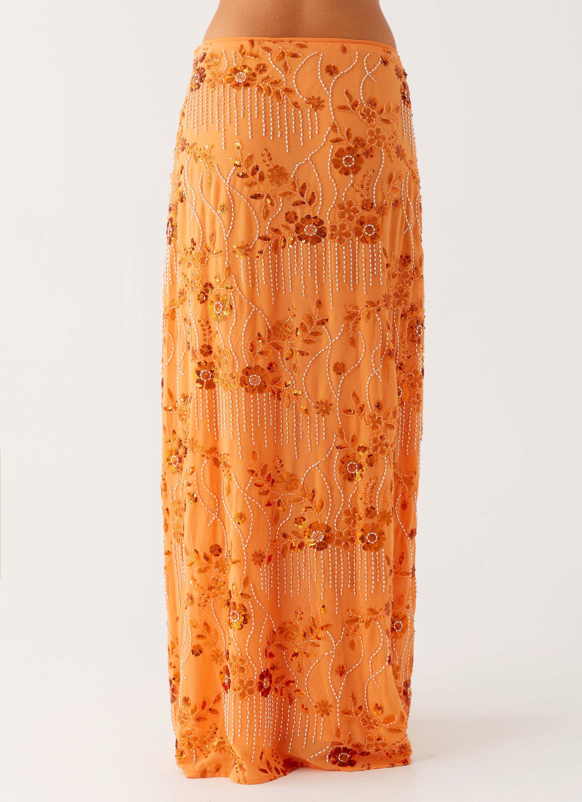 Corinna Low Rise Sequin Maxi Skirt Orange Peppermayo Corinna Low Rise Sequin Maxi Skirt Orange Peppermayo