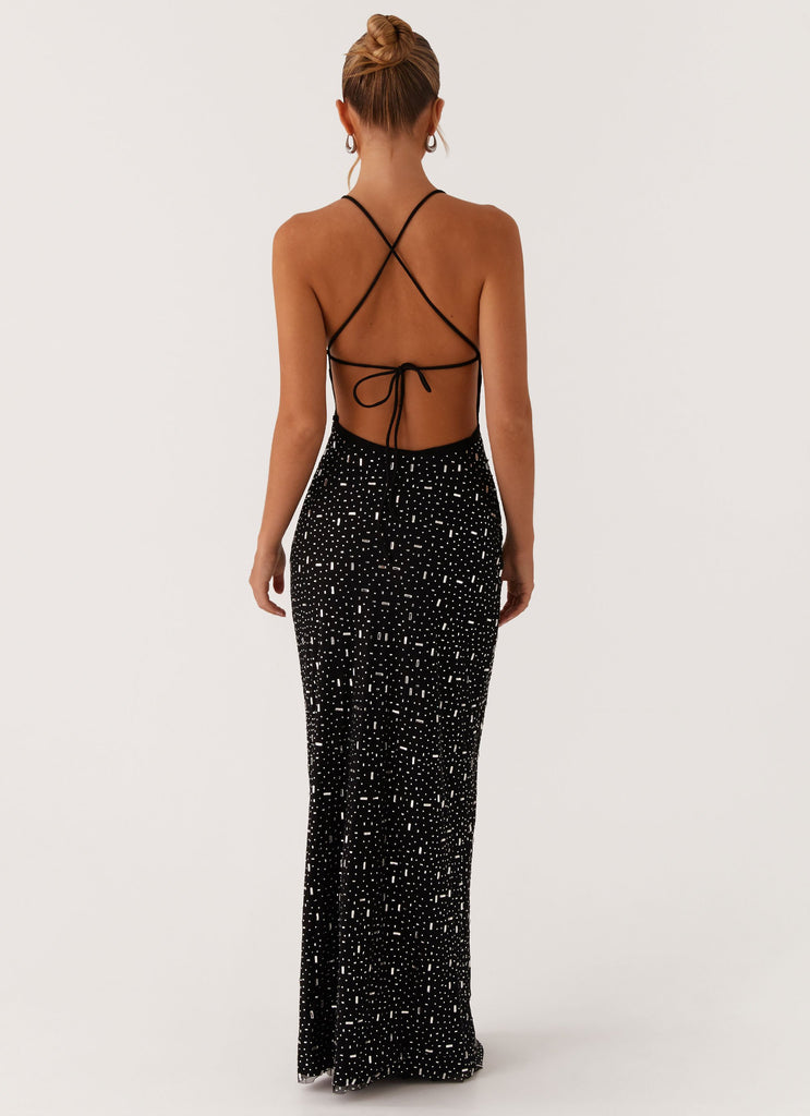 Cressida Rhinestone Mesh Maxi Dress - Black