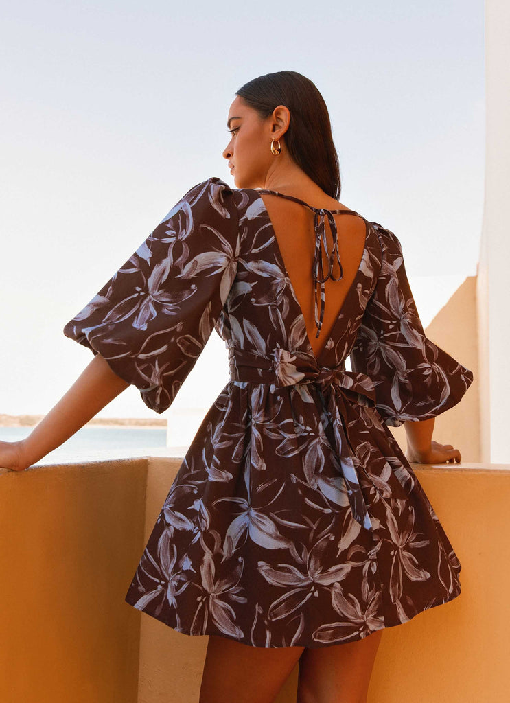 Crystal Dreams Mini Dress Brown Purple Floral Peppermayo