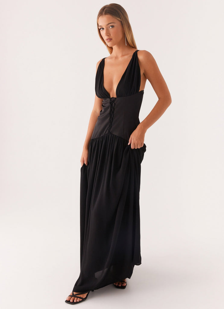 Dafina Satin Maxi Dress - Black