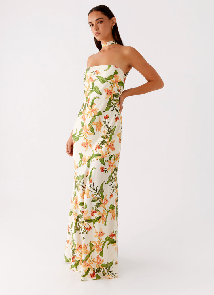 Damali Satin Maxi Dress - Floral Print