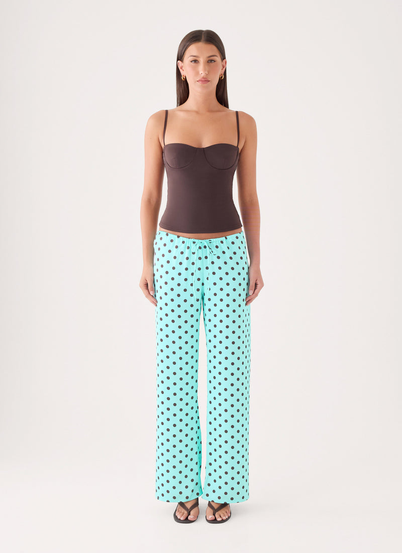 Deacon Low Rise Pants - Aqua Polka Dot