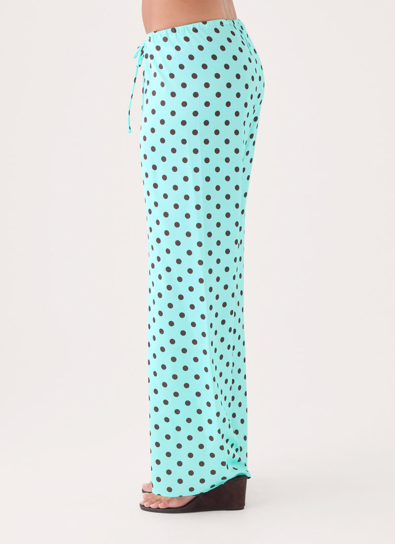 Deacon Low Rise Pants - Aqua Polka Dot