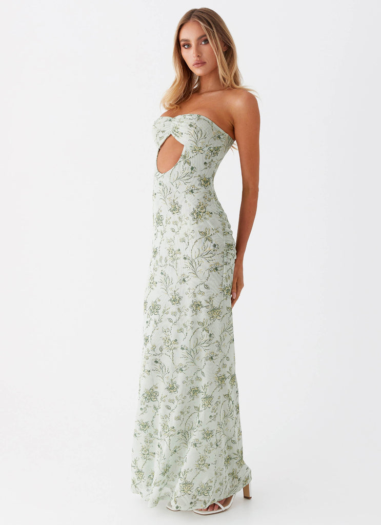 Womens Dearest Maxi Dress in the colour Sage Floral in front of a light grey background