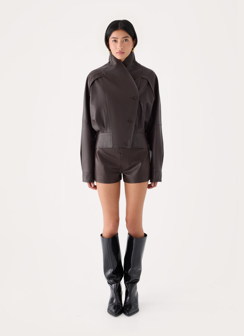 Deliana Oversized PU Jacket - Chocolate