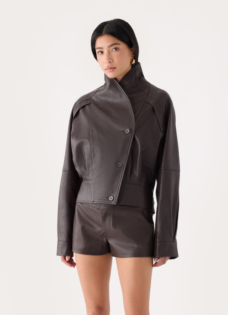 Deliana Oversized PU Jacket - Chocolate