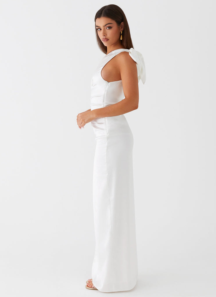 Womens Delilah Maxi Dress in the colour White in front of a light grey background