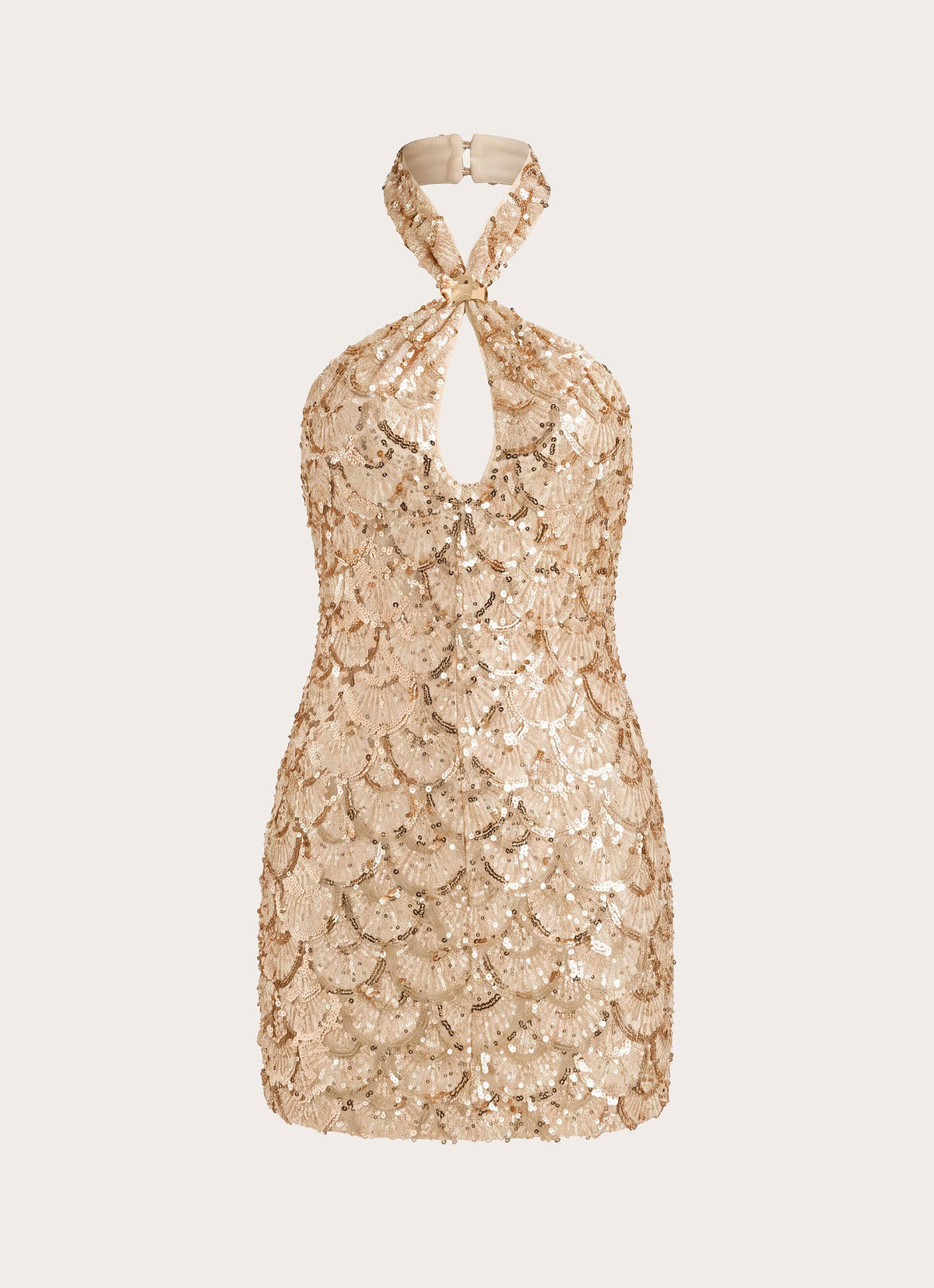 Deline Embellished Halter Mini Dress - Gold