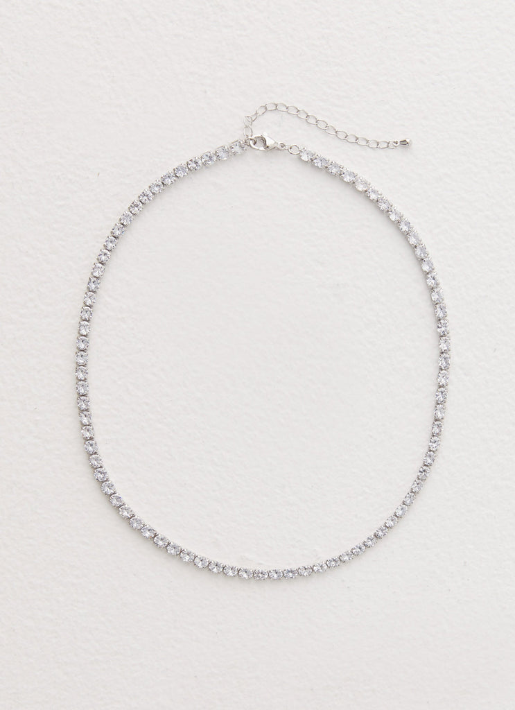 Womens Dulcie Choker Necklace in the colour Silver in front of a light grey background