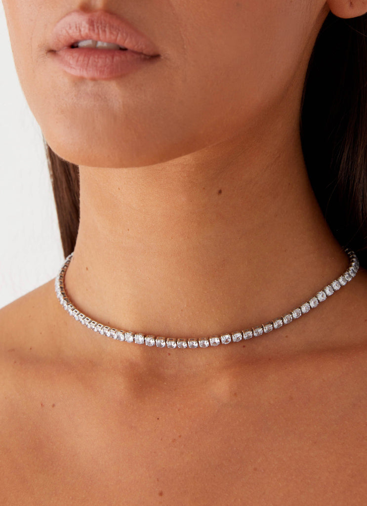 Womens Dulcie Choker Necklace in the colour Silver in front of a light grey background