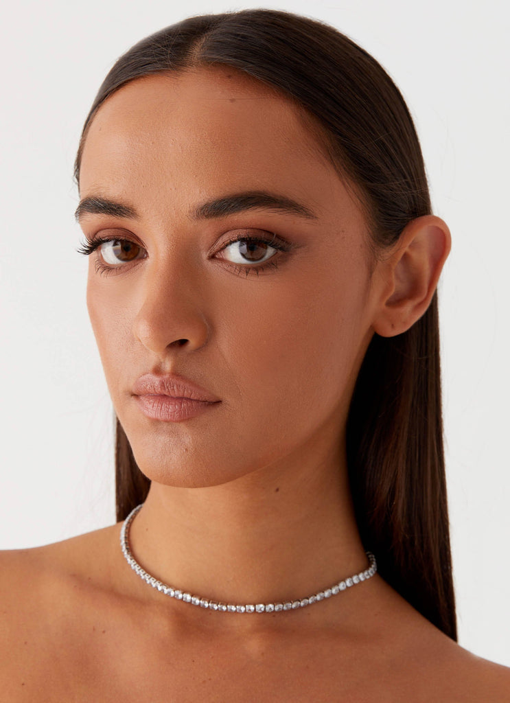 Womens Dulcie Choker Necklace in the colour Silver in front of a light grey background