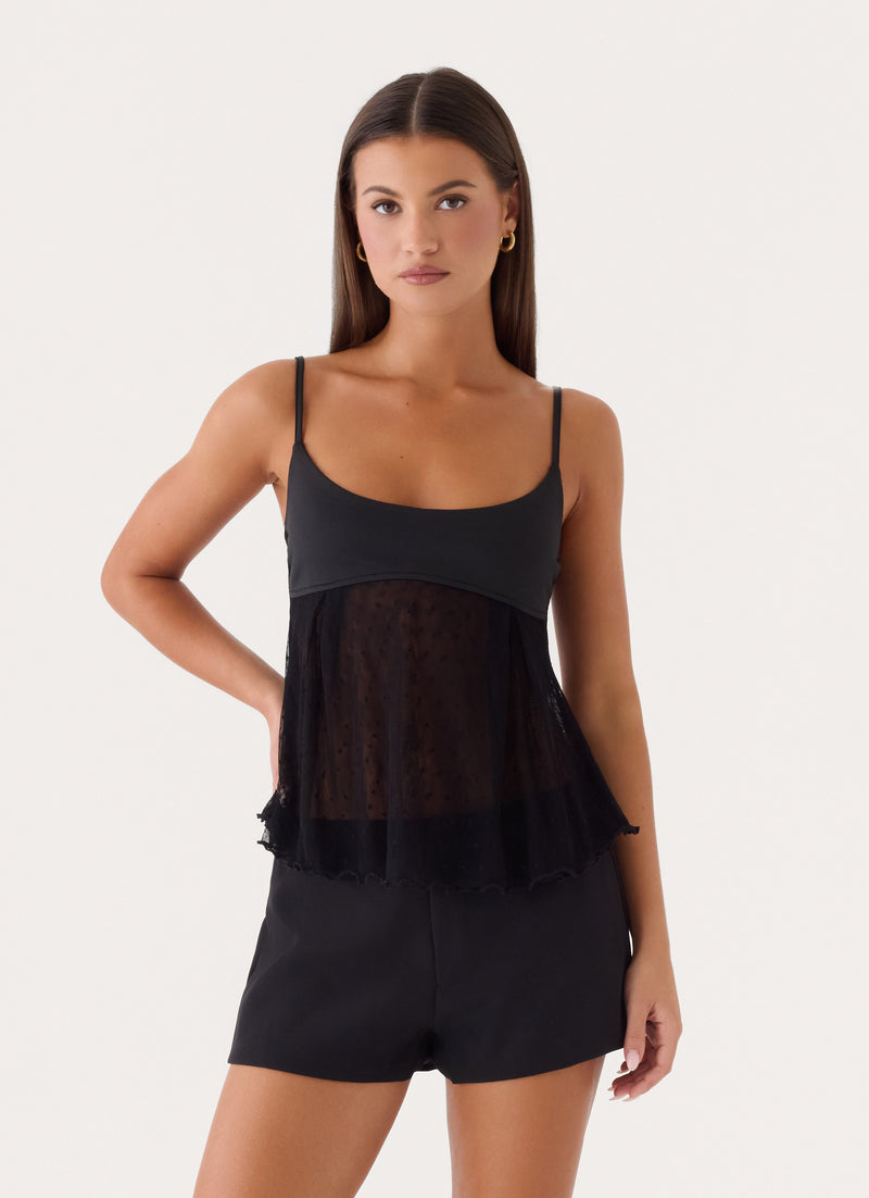 Elsie Mesh Polka Dot Top - Black