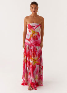 Eden Strapless Maxi Dress - White Pink Lilly