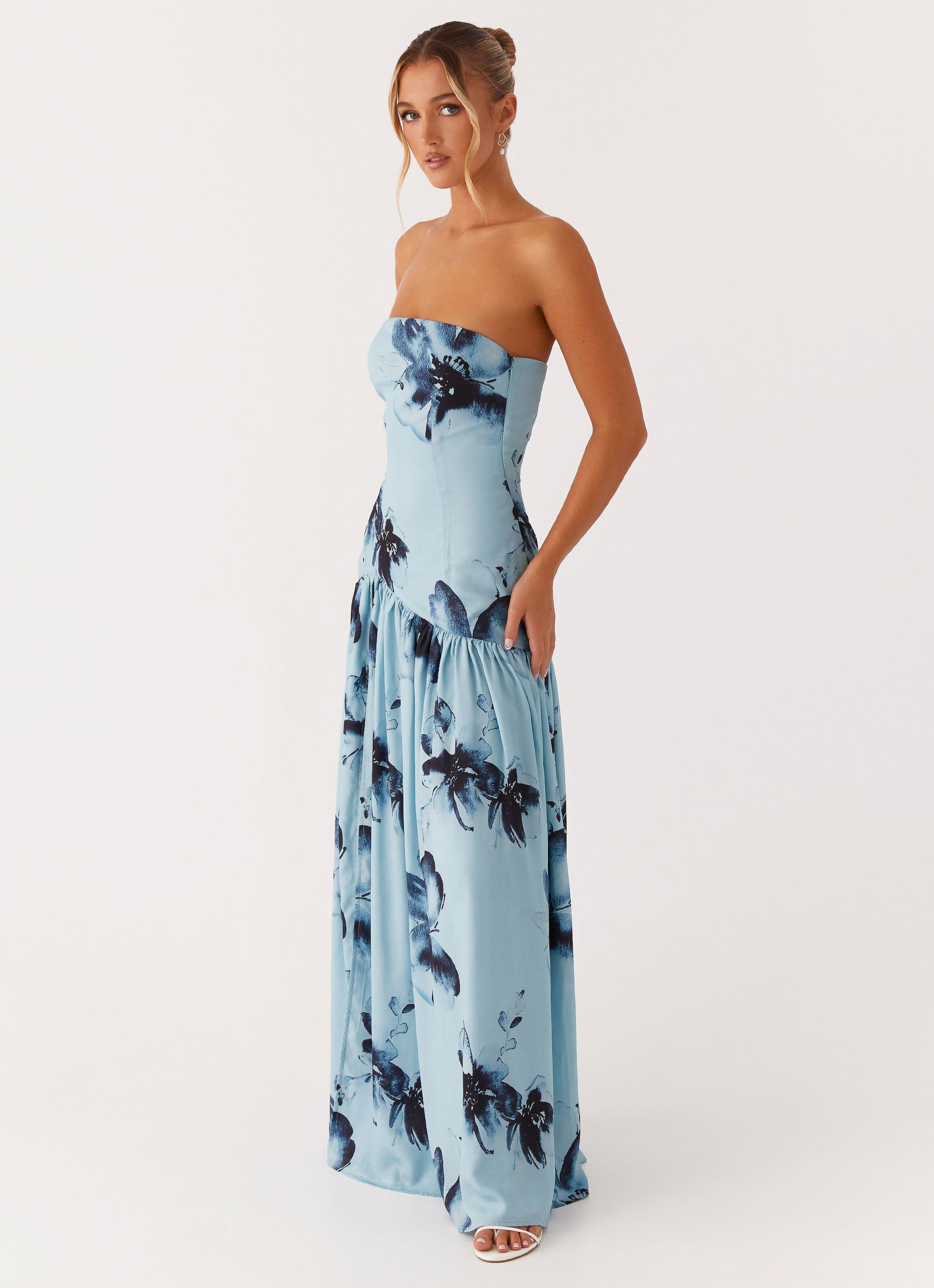 Eden Strapless Maxi Dress - Blue Black Floral – Peppermayo