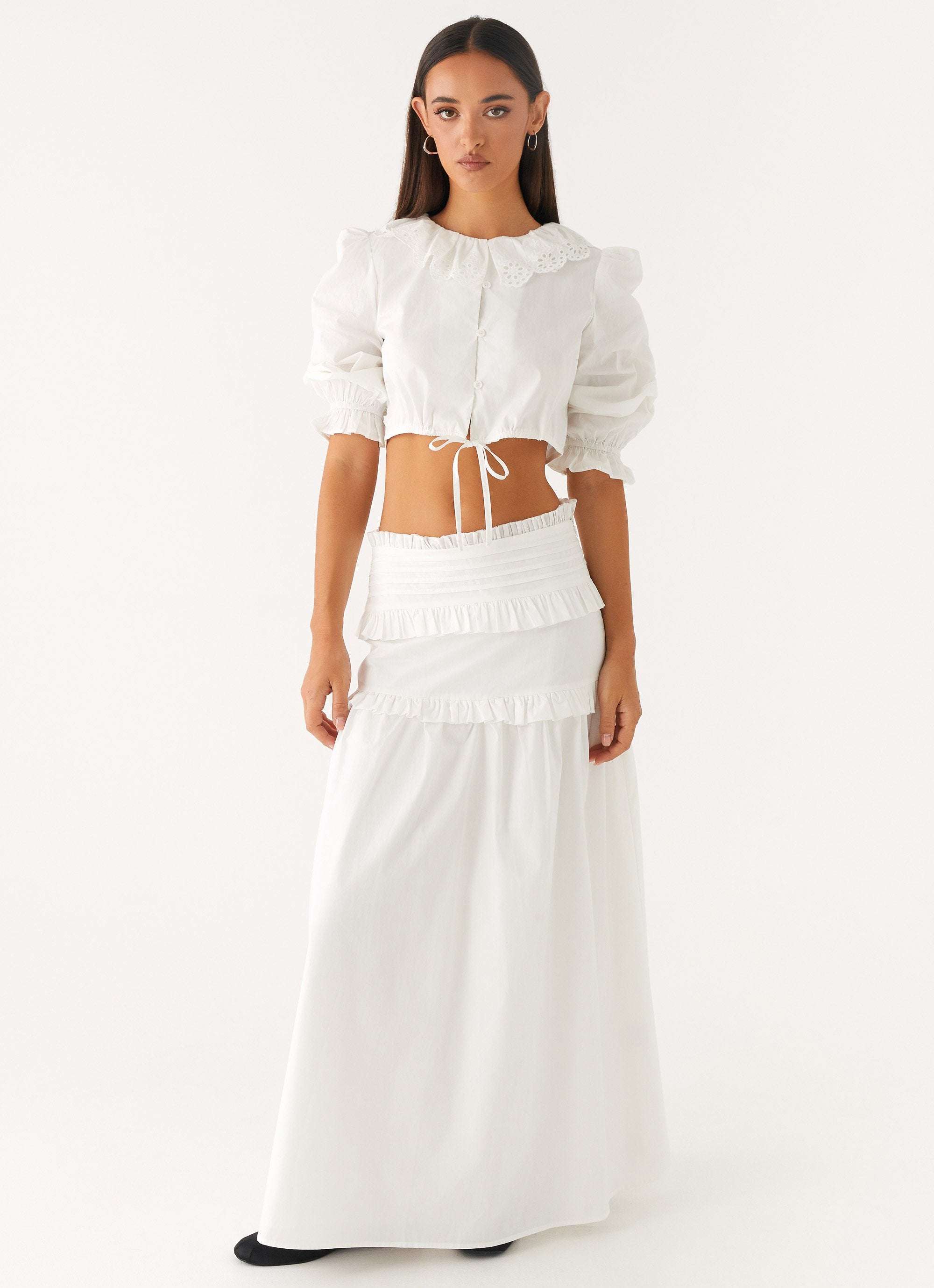 Effortless Tiered Maxi Skirt White – Peppermayo