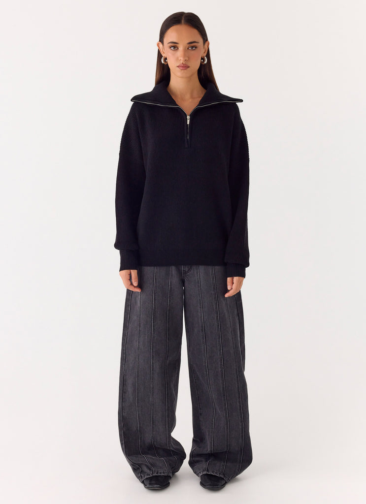 Eirena Quarter Zip Knit Sweater - Black