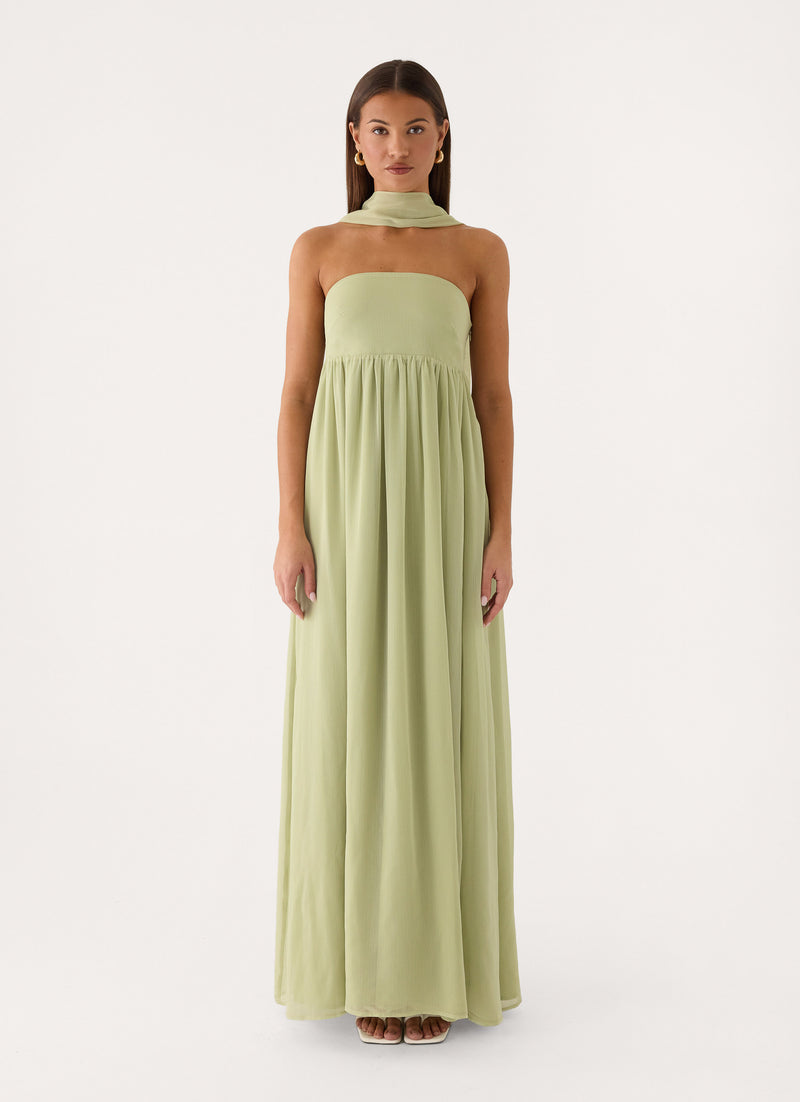 Elarose Scarf Maxi Dress - Soft Lime