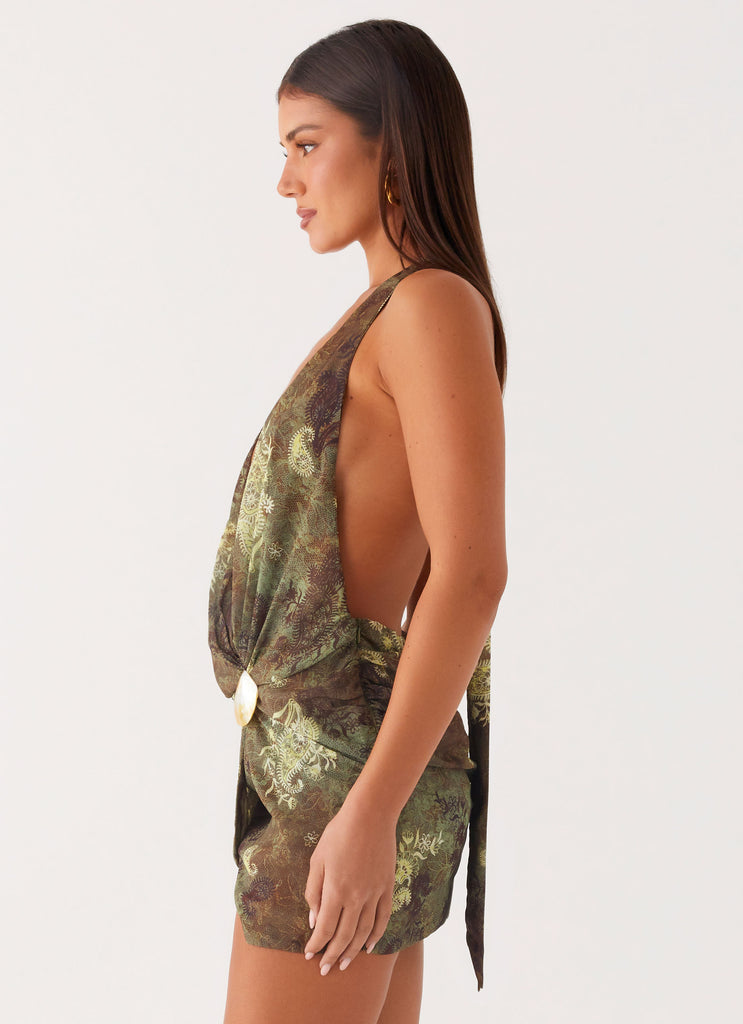 Eleanora Plunge Scarf Mini Dress - Cyber Floral