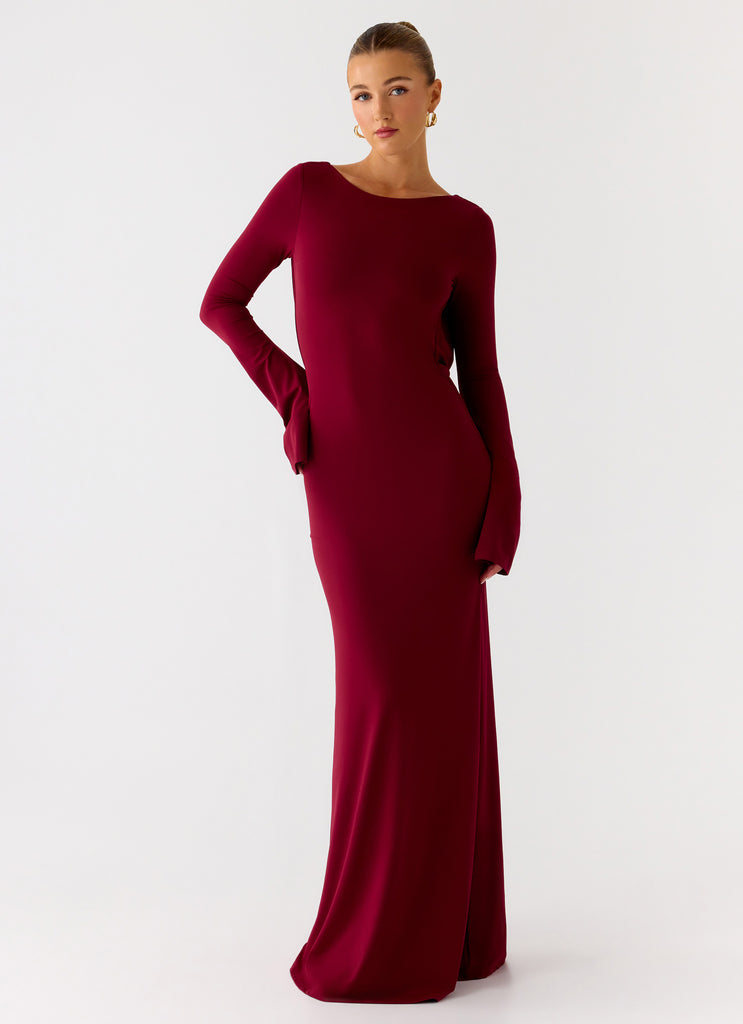 long red maxi dress with sleeves Elmont Long Sleeve Maxi Dress