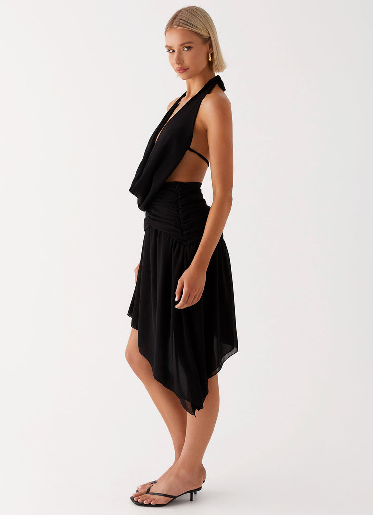 Elysia Chiffon Midi Dress - Black