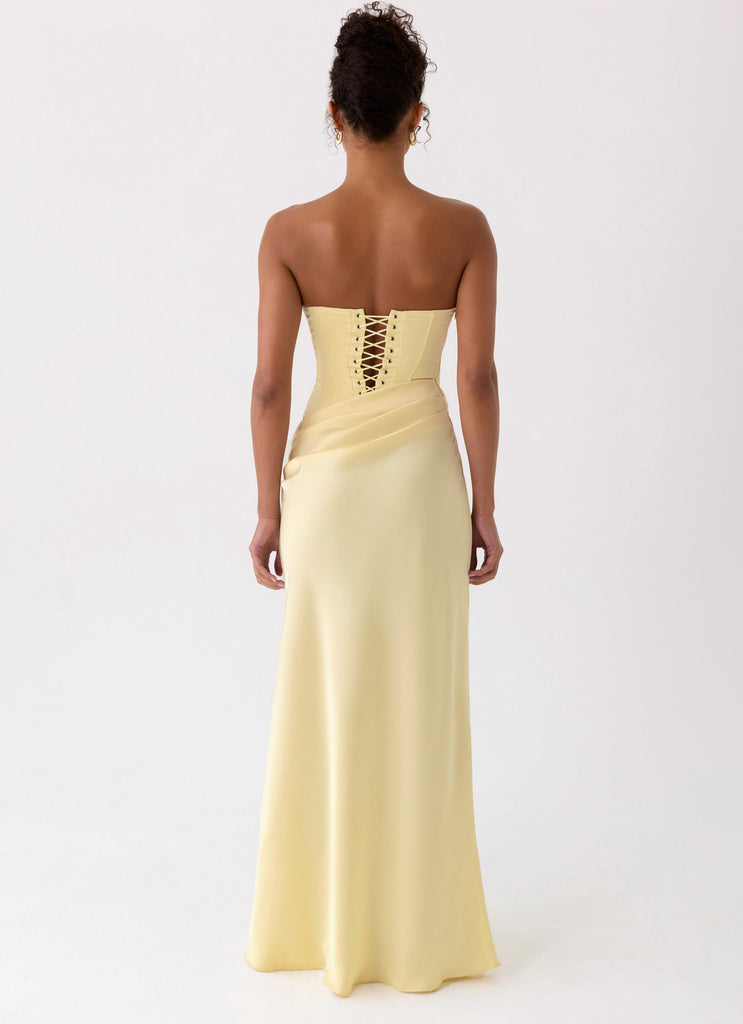 yellow maxi corset dress Bandeau Wrap Front Side Split Corset Maxi Dress In Yellow | EGO US