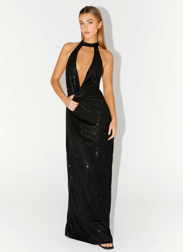 black shimmer maxi dress Maxi Dress Black Long Dress Ciara Maxi Dress Size 10