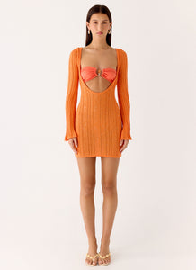 Estrella Long Sleeve Knit Mini Dress - Orange